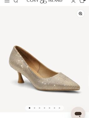 Cosy Island Gold Crystal Pointed-Toe Kitten Heel Pump